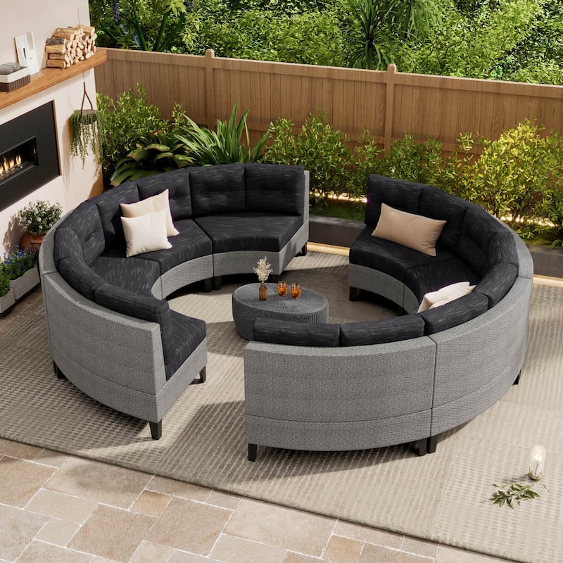 Outdoor Wicker Curved Sectional Sofa Set with Waterproof Cushions - 8-Piece