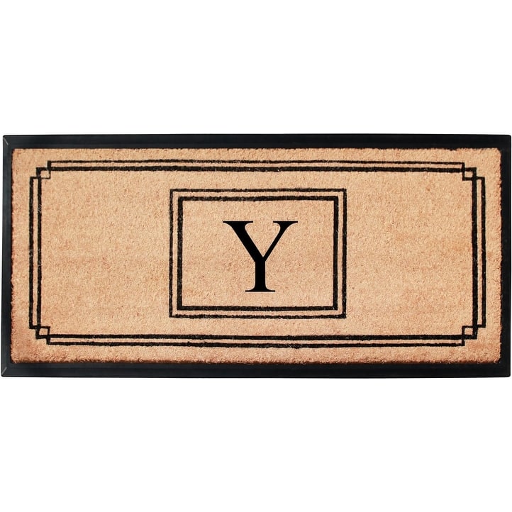 A1HC Natural Coir and Rubber Monogrammed Front Porch Entry Doormat 24"X48" Black/Beige - Y
