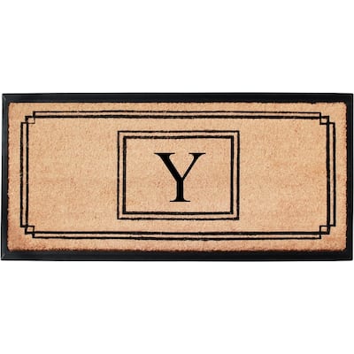 A1HC Natural Coir and Rubber Monogrammed Front Porch Entry Doormat 24"X48" Black/Beige