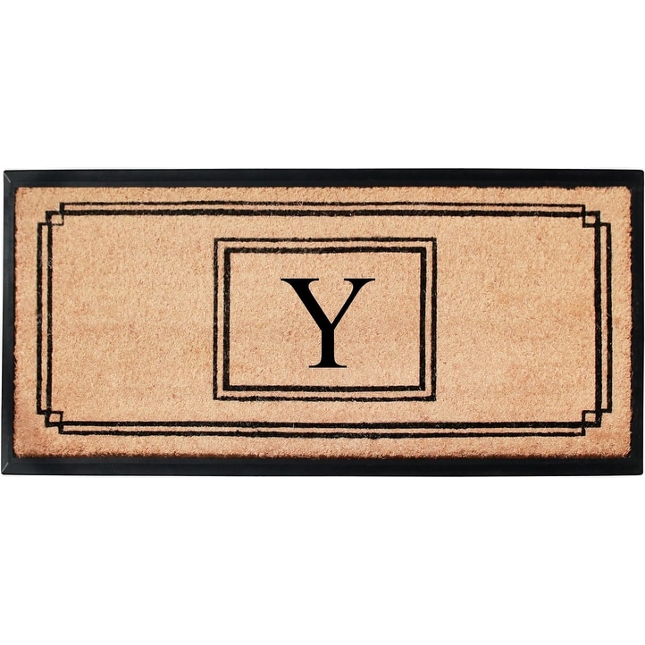 A1 Home Collections Natural Coir and Rubber Monogrammed Front Porch Entry Doormat 24"X48" Black/Beige
