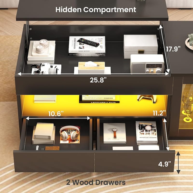 Lift Top Coffee Table 2 Drawers Glass Storage Cabinet Coffee Tables Living Room