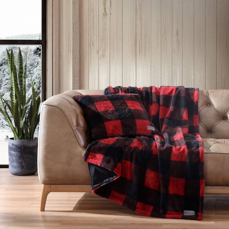 Eddie Bauer Faux Fur 2 Piece Throw Blanket & Pillow Set