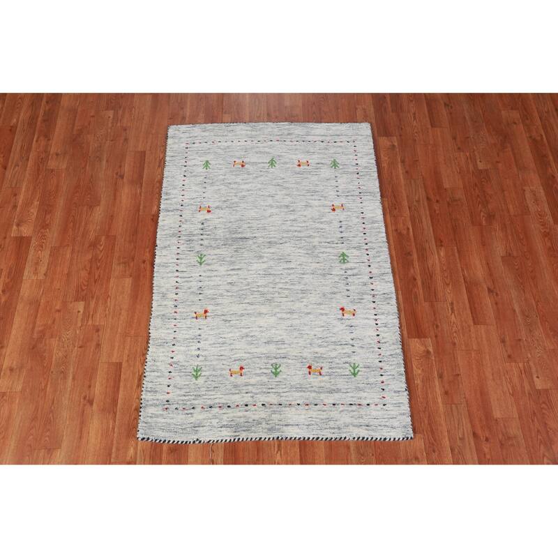 Hand Knotted Oriental 100% Wool Carpet Tribal Stripe Beige & Ivories Gabbeh Area Rug - 4' 9'' X 3' 1''