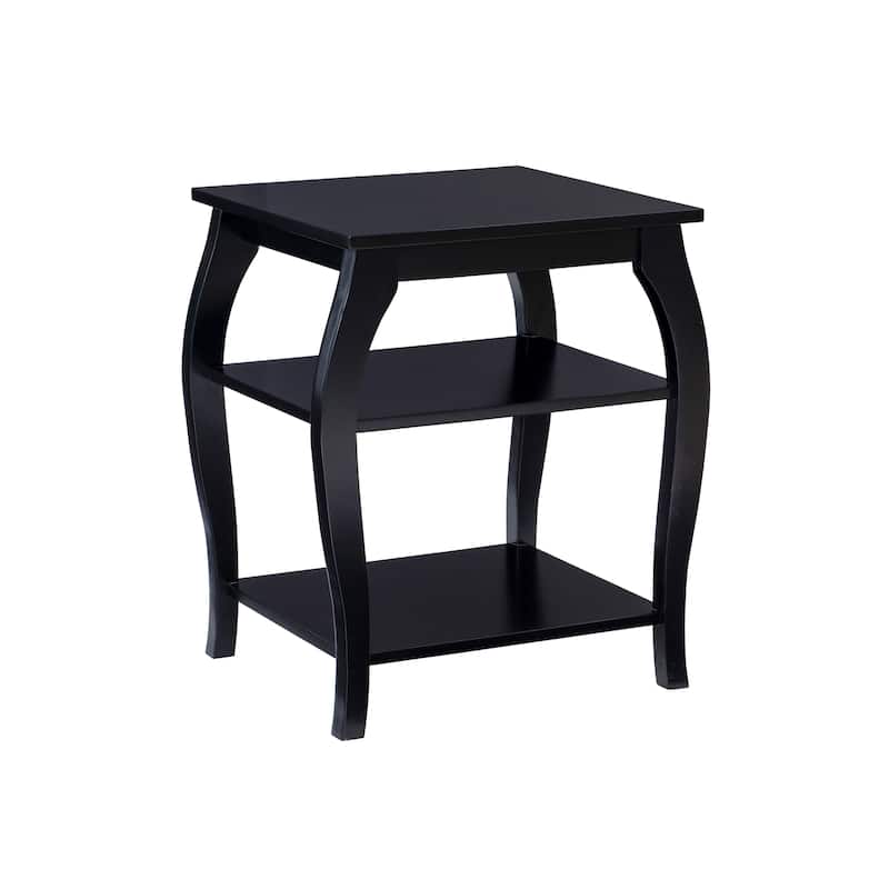Ingrid Wood Farmhouse Side Table with 2 Shelves - Black