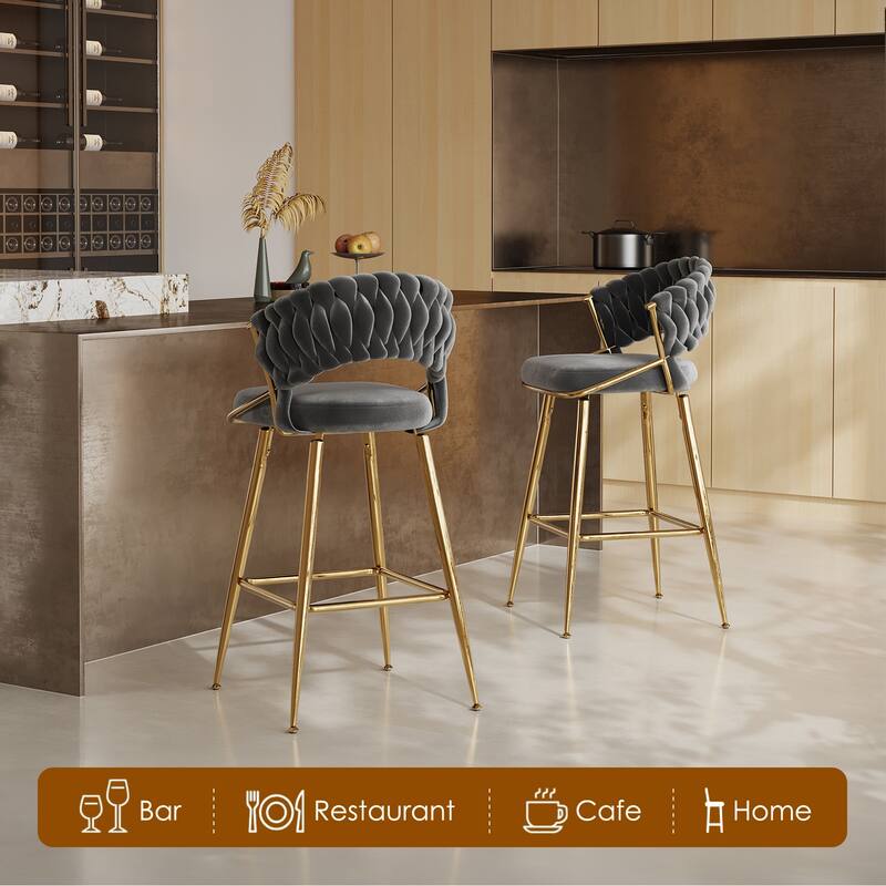 25.2" Modern Velvet Counter Stool with Gold Accents, Ergonomic Design & Plush Seat for Kitchen Island & Bar