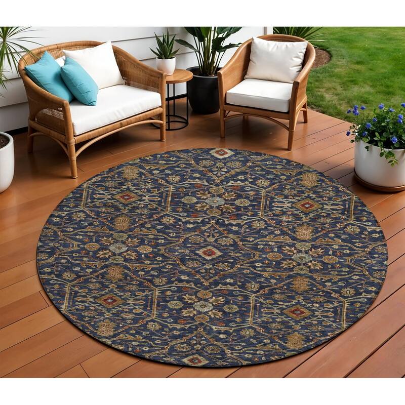 HomeRoots Floral Transitional Rectangle Outdoor Rug - 8' Round