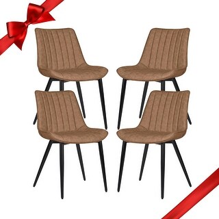 Set of 4 Comfy Faux Leather Dining Chairs with Metal Legs, Mid Century ...