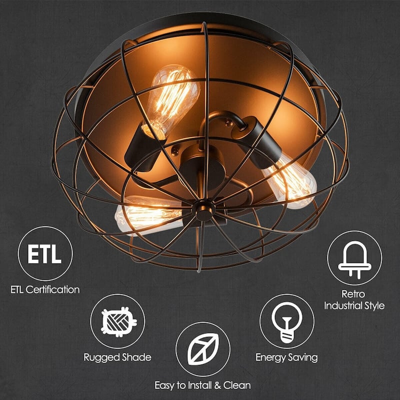 Semi Flush Mount Ceiling Light with Industrial Retro Design - 15.5" x 15.5" x 8" (L x W x H)