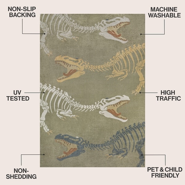 dimension image slide 2 of 4, JONATHAN Y Duenas T-Rex Modern Kids Machine-Washable Area Rug
