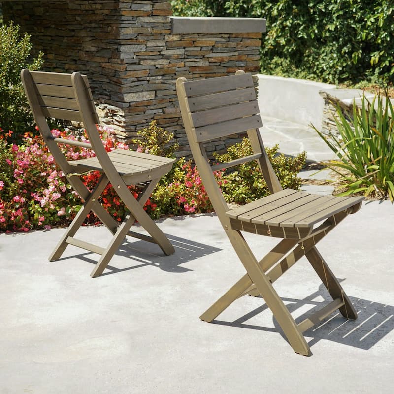 Outdoor Acacia Wood Folding Dining Chair Set of 2 - Grey