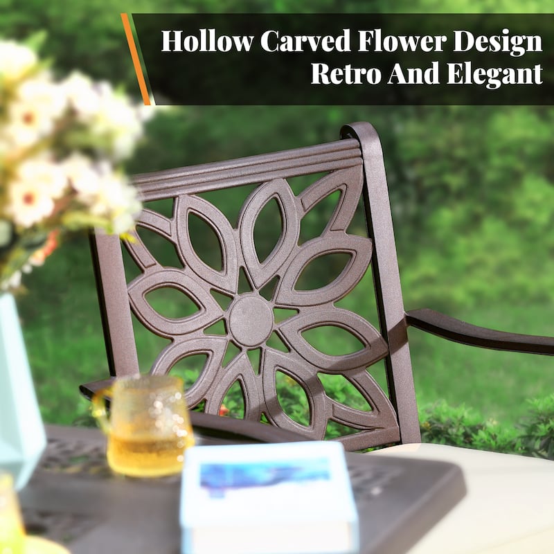 MAISON ARTS 7-Piece Cast Aluminum Patio Dining Set with Round Dining Table & 6 Dining Chairs