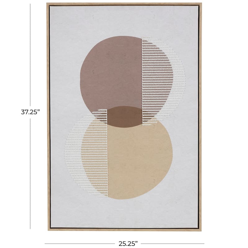 Brown Wooden Overlapping Circle Geometric Framed Wall Art with White Fabric Detailing