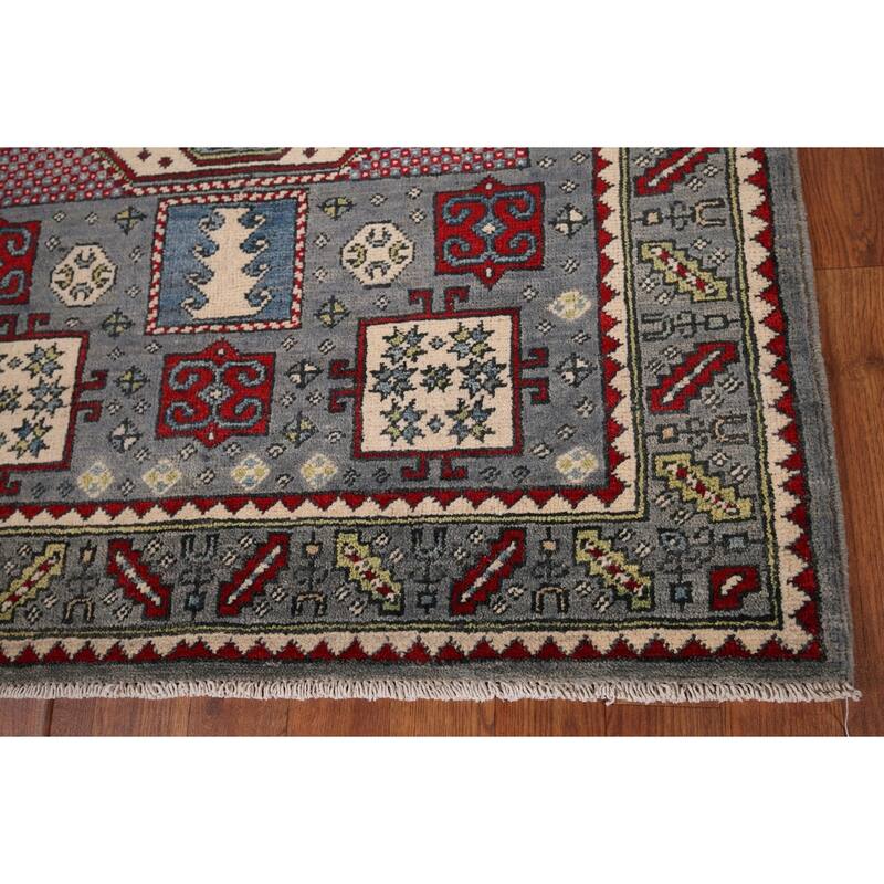 Geometric Kazak Accent Rug Hand-Knotted Wool Carpet - 3'4" x 4'10"