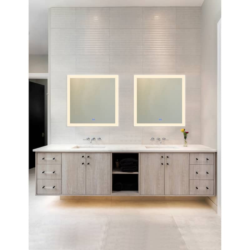36" x 36" Abigail Matte White Square LED Wall Mirror
