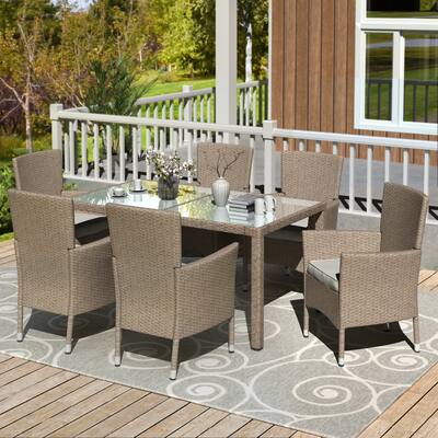 Outdoor Wicker Dining Set, 7 Piece Patio Dinning Table Wicker Furniture Seating ( Cushions)