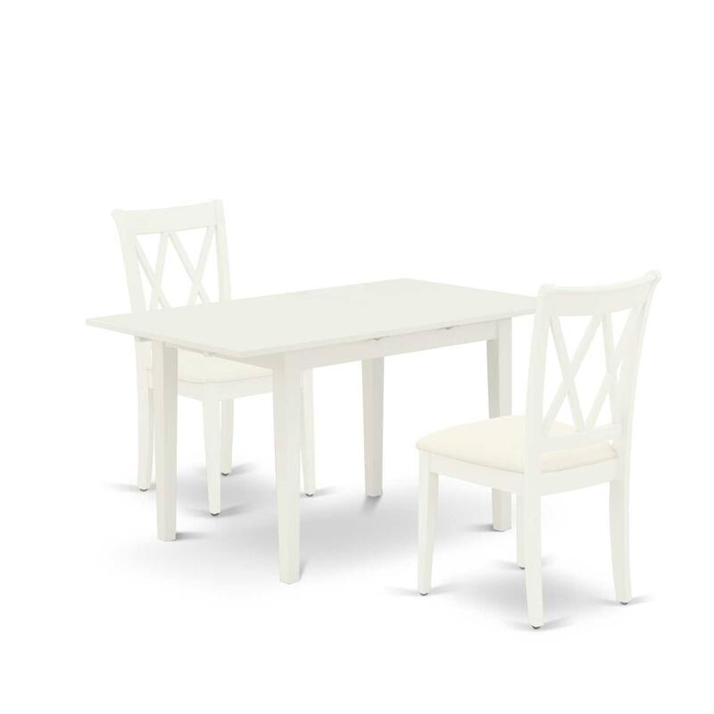 HomeStock 3-Piece Linen White Finish Rectangular Solid Wood Top with Butterfly Leaf Dining Table Set