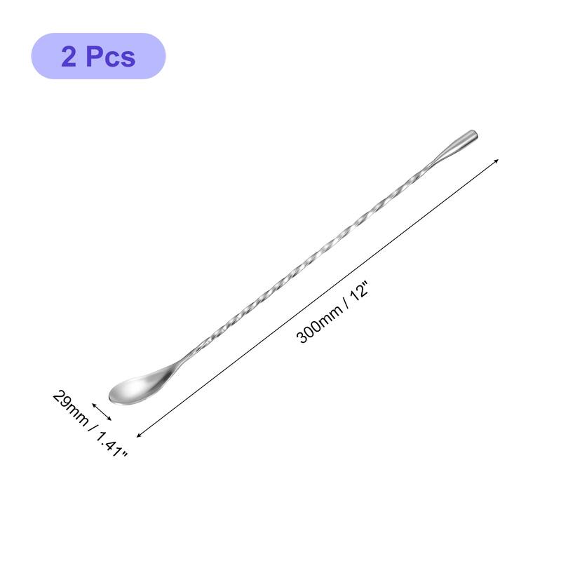 Bar Spoon Cocktail Mixing Spoon, 2Pcs 12-Inch for Mixing Glass - Silver