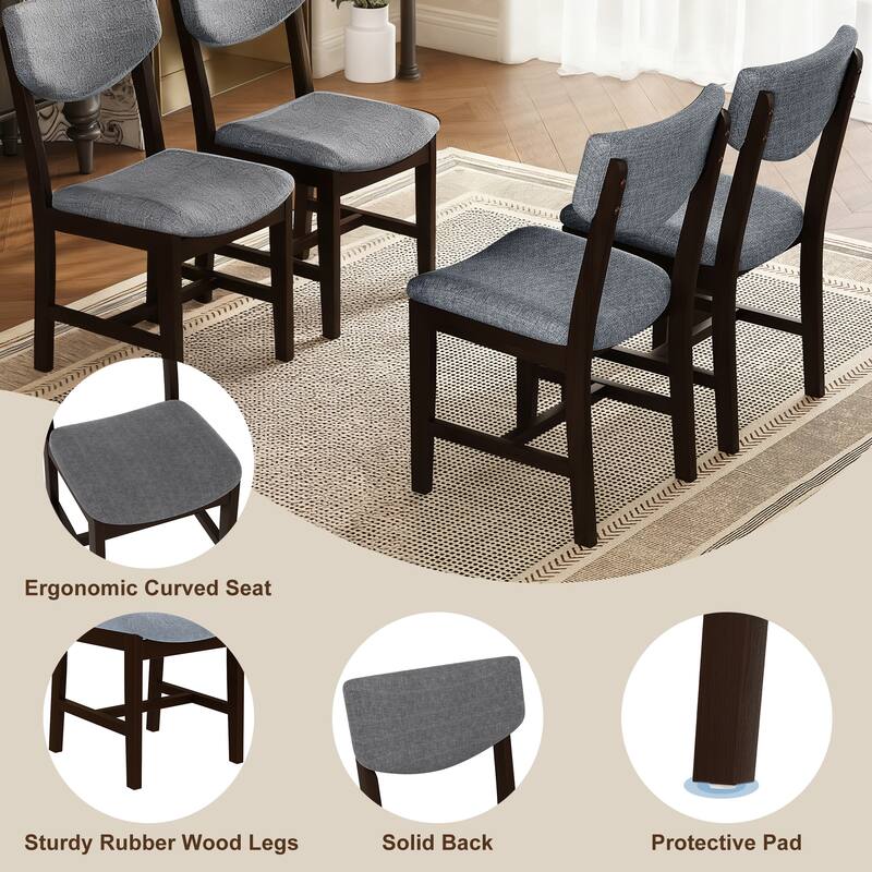 Rustic Dining Chairs Set of 4, Farmhouse Dining Room Chair with Cushion Seat, Armless Side Chairs with Wood Frame