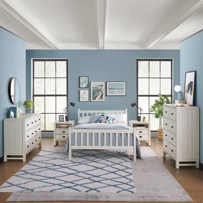 Windsor 5-Piece Bedroom Set with Slat Full Bed, 2 Nightstands, 5-Drawer Chest and 6-Drawer Dresser