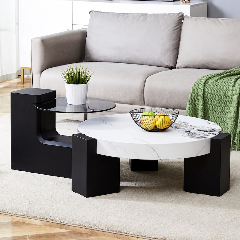 Roomfitters Detachable Double Layer Coffee Table with Modern Design, Space-Saving MDF Table for Versatile Use
