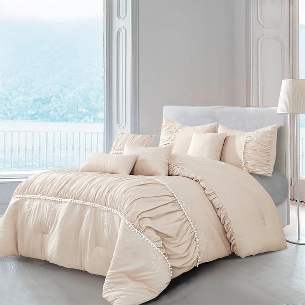 slide 2 of 5, Wellco Bedding Comforter Set Bed In A Bag - 7 Piece Luxury Bedding Sets - Oversized Bedroom Comforters, Beige Beige - Queen
