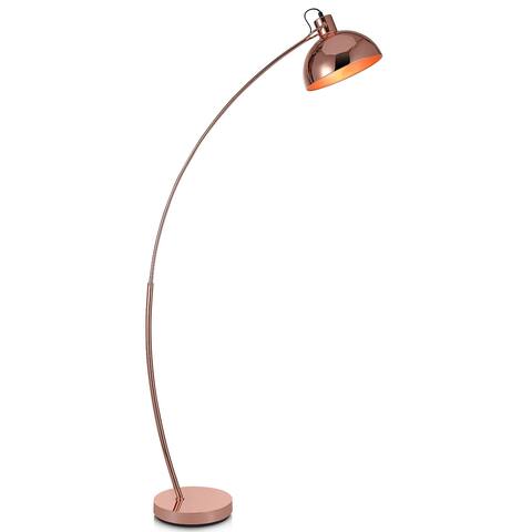 Arco Metal Floor Lamp with Bell Shade, 64.25", Rose Gold