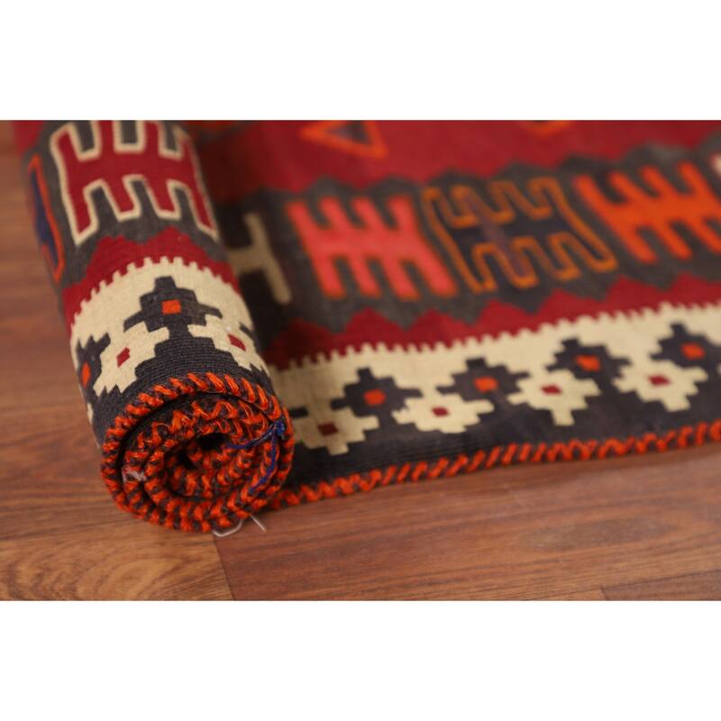 Kilim Qashqai Persian Vintage Area Rug Hand-Woven Red Wool Carpet - 4'8"x 6'7"