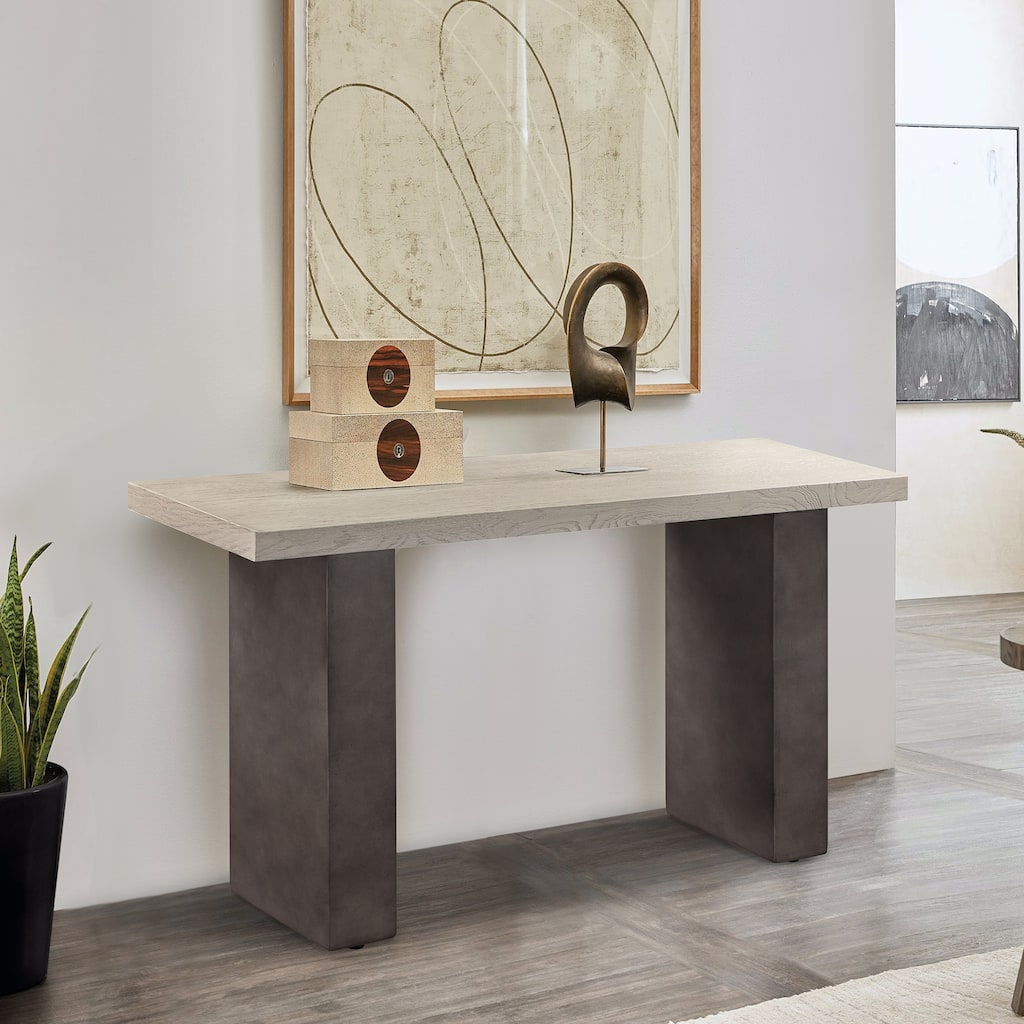 Abbey Modern Concrete and Solid Wood Entryway Console Table