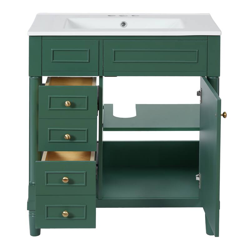 30" Freestanding Bathroom Vanity w/ Sink,2 Drawers,Soft-Closing Door