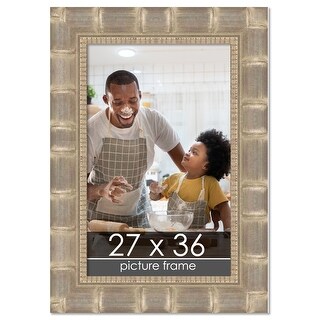 27x36 Bamboo Silver Complete Wood Picture Frame with UV Acrylic, Foam ...
