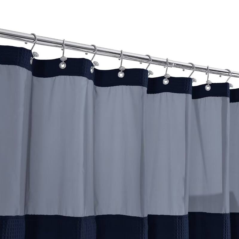 Cotton Blend Honeycomb Waffle Shower Curtain with Snap-in Liner