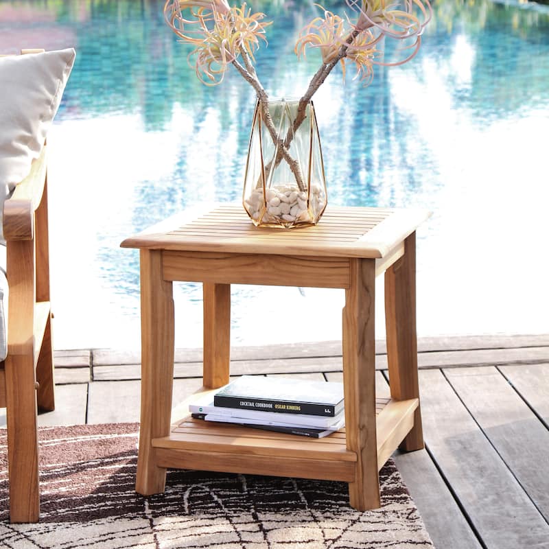 Cambridge Casual Chara Teak Outdoor Side Table - Natural Teak/With Shelf