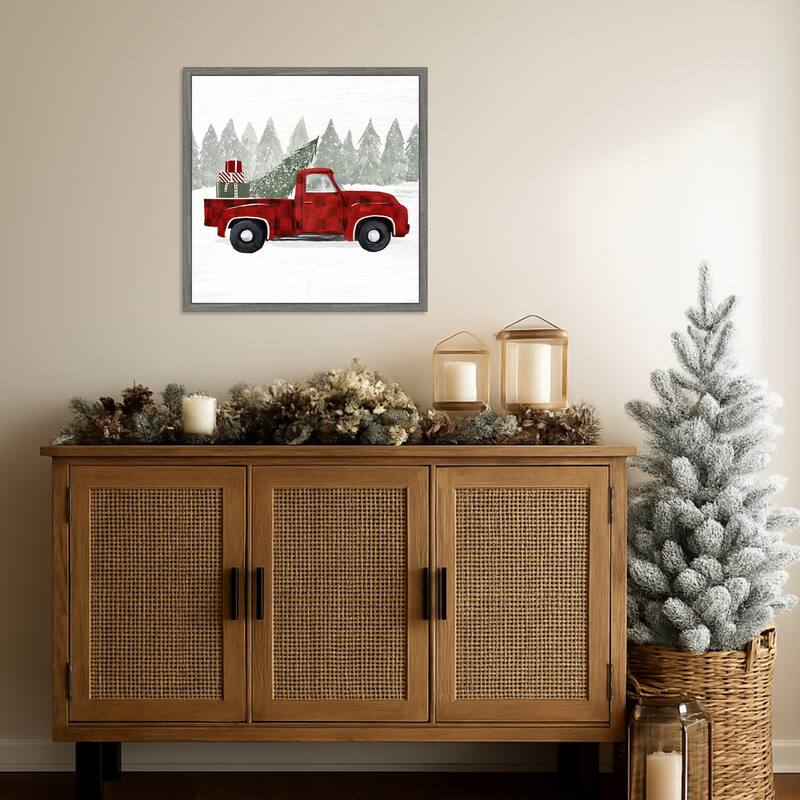 Yuletide Camper III by Victoria Barnes (22 x 22 in.), Framed Canvas Wall Art Print - Sylvie Greywash