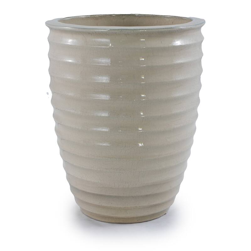 Milk White Ceramic Flowerpot 16.54in Customizable Planter Frost Resistant for Indoor Outdoor Plants