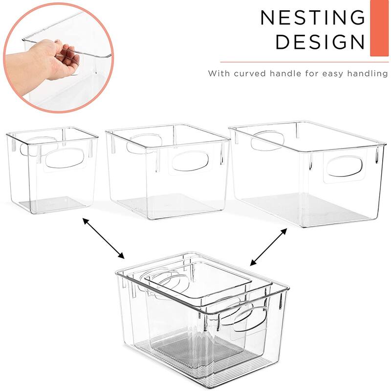 Clear Plastic Storage Bin Container Set Organizer for Kitchen, Fridge and Pantry - 6-Pack