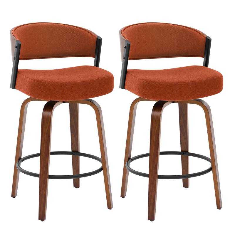 Upholstered Swivel Counter Height Bar Stool with Curved Back and Bentwood Frame - 37.2"H x 19.1"W x 20.5"D