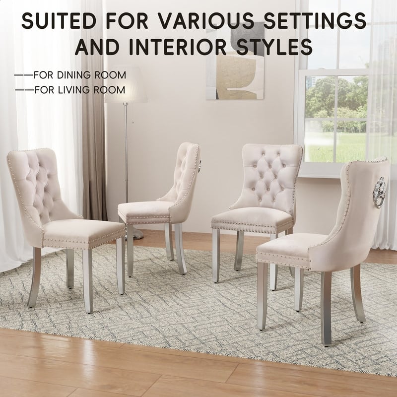 High-end Tufted Velvet Upholstered Nailhead Dining Chair Set of 4