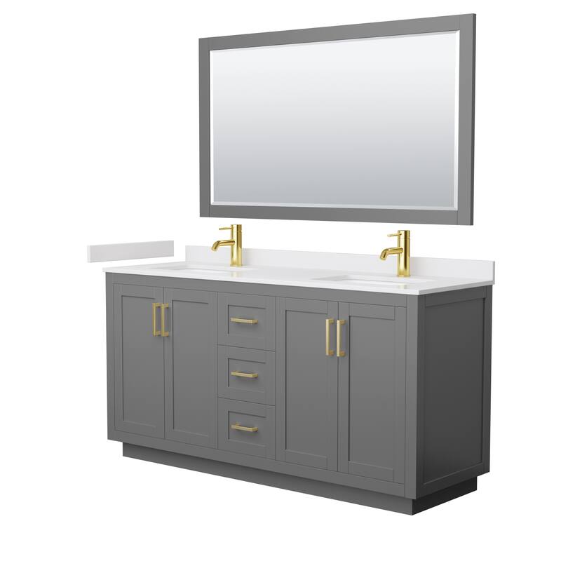 Miranda Bathroom Vanity Set, Cultured Marble Top, 58-Inch Mirror - 66-Inch Double - Dark Gray, Gold Trim, White Cultured Marble Top