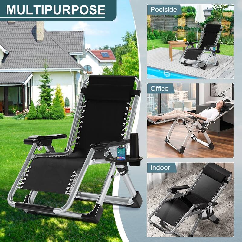 DoCred Zero Gravity Chair Folding Chaise Lounge Chair Patio Lawn Chair Outdoor Adjustable Recliner with Cushion and Cup Holder