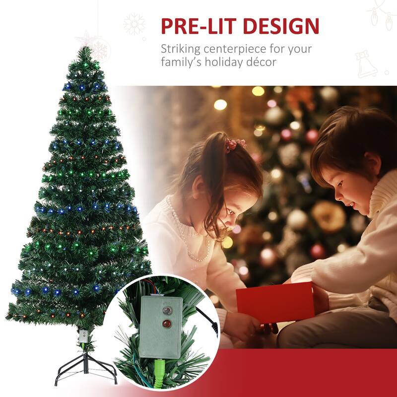HOMCOM 6 ft. Prelit Artificial Christmas Tree with Stand, Colored Christmas Tree