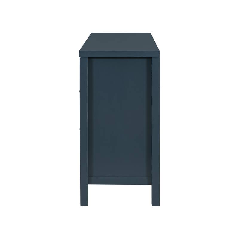 60" MDF Wave Design Console Tables - 2 cabinet & 3 Drawers with Acacia Wood Legs