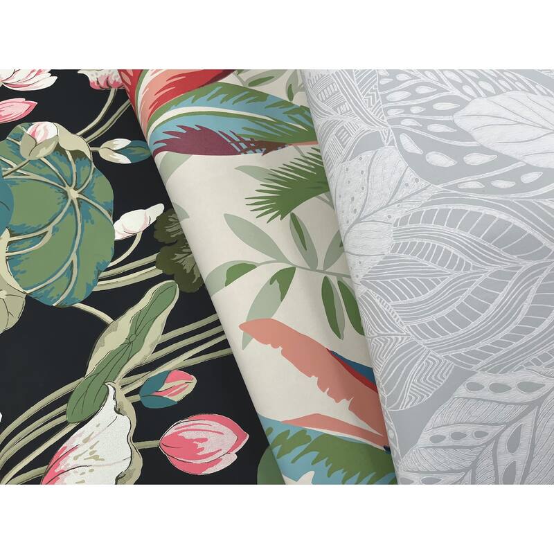 York Wallcoverings Lotus Pond Black & Pink Wallpaper