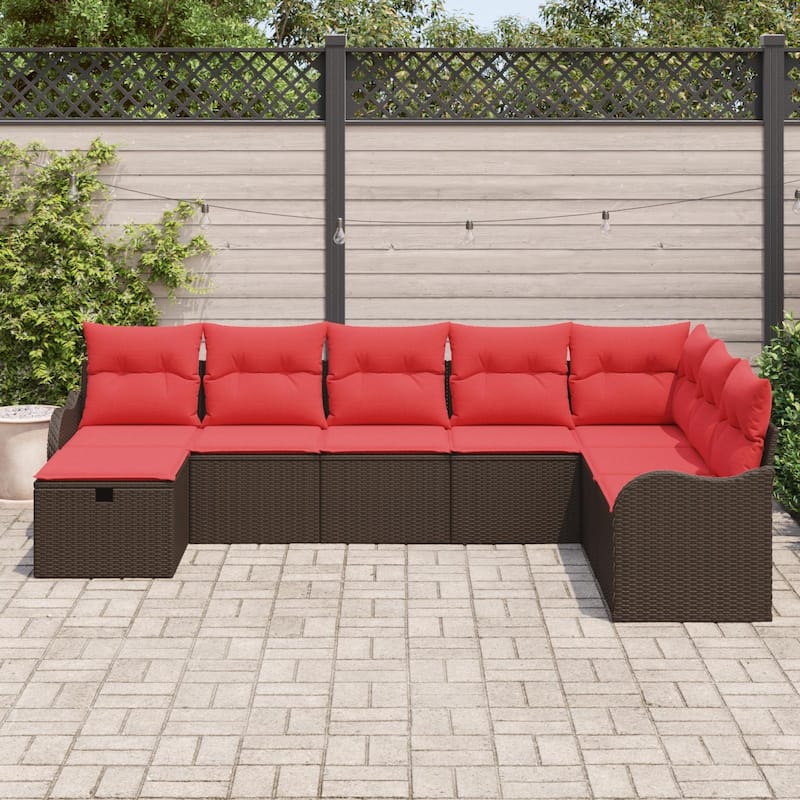 vidaXL 8/9 Garden Sofa Set with Cushions Black/Brown/Grey Poly Rattan - 113.2 x 69.9 x 27.2