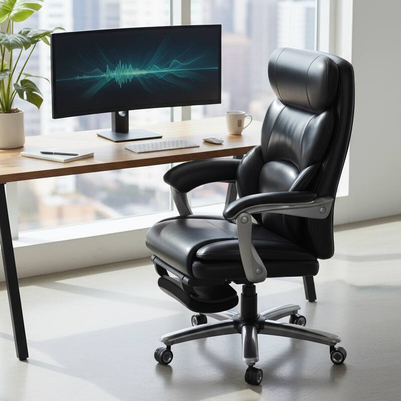 Executive Office Chair with Massage, Heat and Reclining Footrest - Wide Ergonomic Swivel Chair