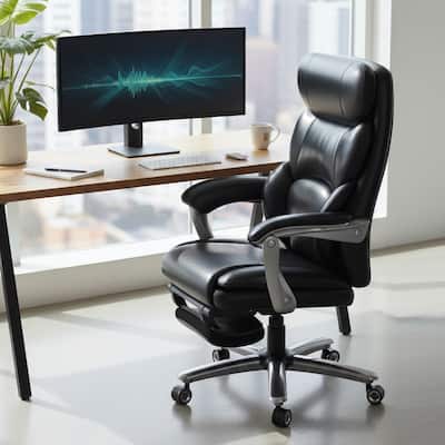 Executive Office Chair with Massage, Heat and Reclining Footrest - Wide Ergonomic Swivel Chair