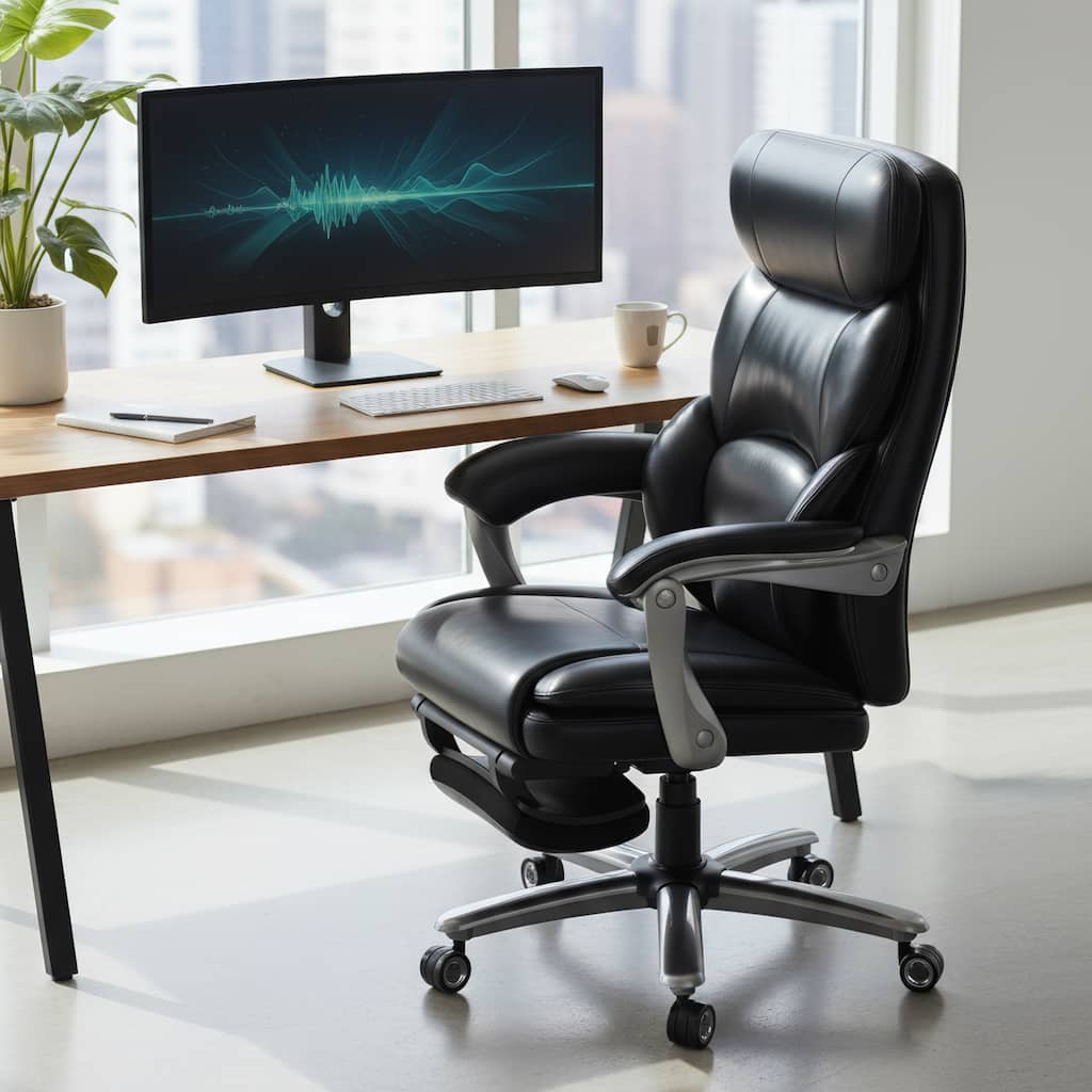 Executive Office Chair with Massage, Heat and Reclining Footrest - Wide Ergonomic Swivel Chair