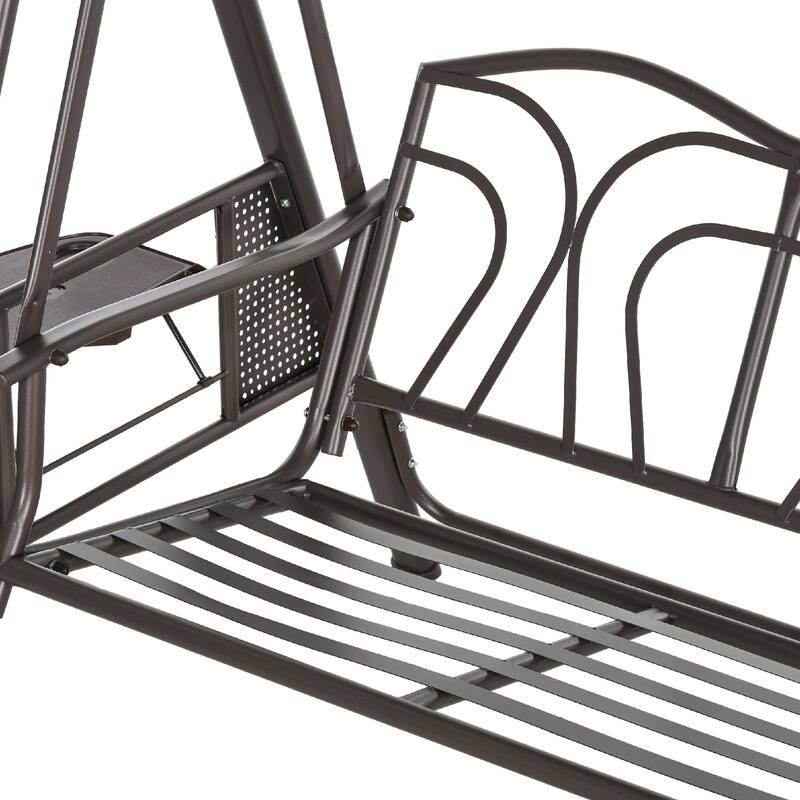 Outsunny 3-Seat Patio Swing Chair, Outdoor Porch Swing Glider with Adjustable Canopy, Removable Cushion, Pillows and Side Trays