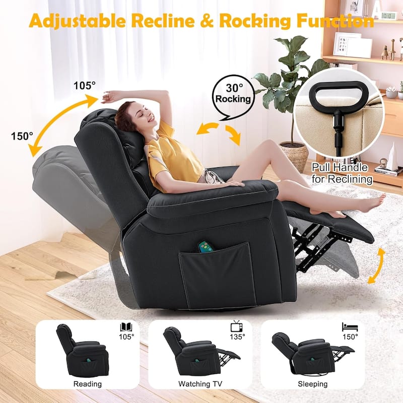 Heated 360° Swivel Massage Recliner Chair - Luxury PU Leather Reclining Sofa with Side Pocket for Living Room