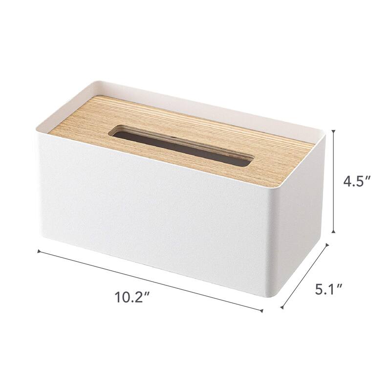 Yamazaki Home Tissue Box Cover - Rectangle, Steel, Lid - L 5.12 x W 10.24 x H 4.53 inches