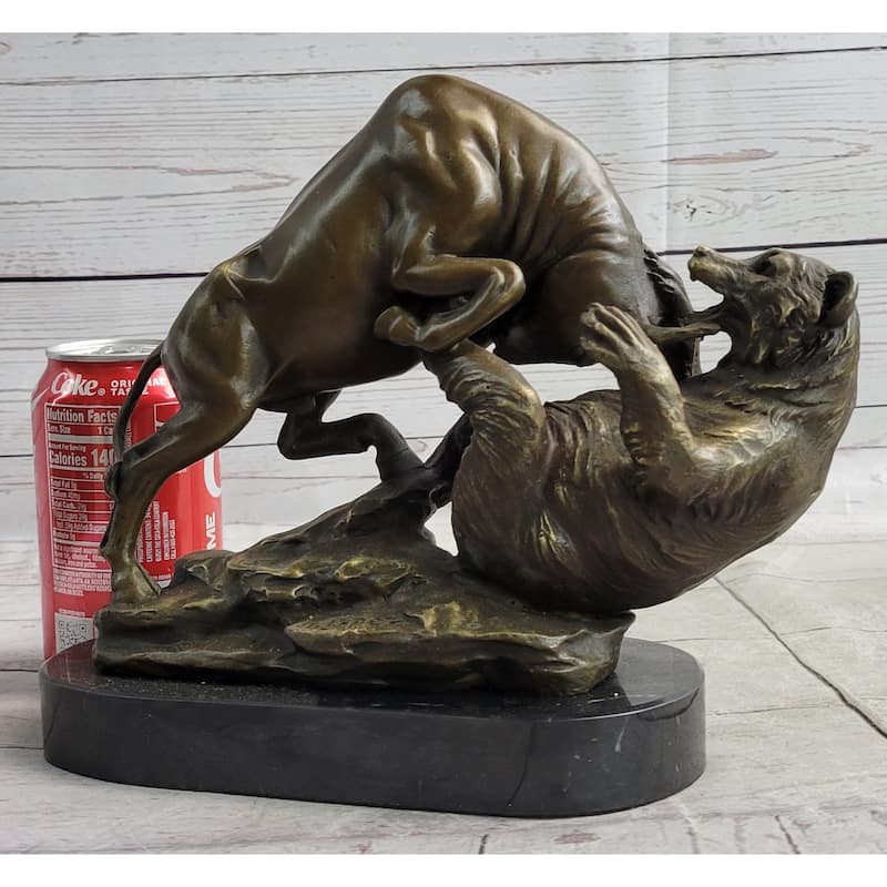 Stock Market Bull Vs Bear Bronze Sculpture Marble Base Statue Decor Gift Signed Original Art